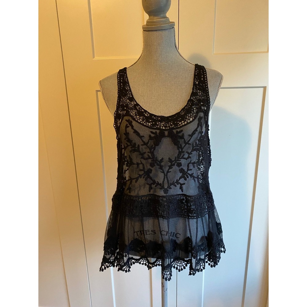 Express Lacey Peplum Sheer Tank Top Boho Coquette Cami Gothic Medium s65